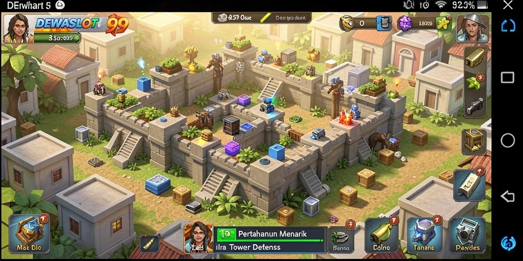 Tampilan gameplay Tower Defense DEWASLOT99 yang menegangkan dan strategis.