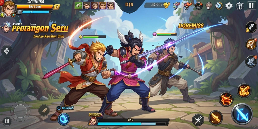 Screenshot gameplay DOREMI88 menampilkan pertarungan yang mendebarkan.