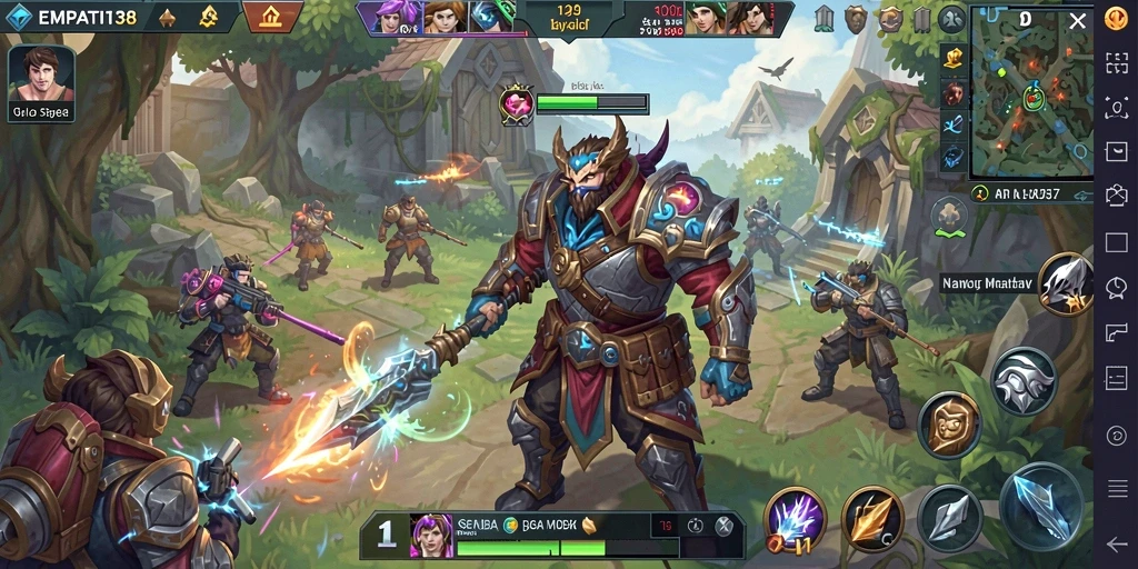 Tampilan gameplay seru dalam pertempuran MOBA.