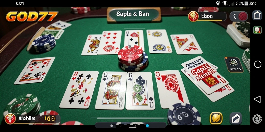 Tampilan gameplay seru Gaple di aplikasi GOD77.