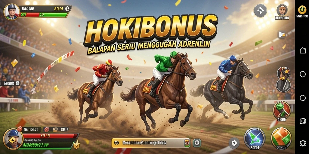 Screenshot gameplay HOKIBONUS yang menampilkan balapan mendebarkan.