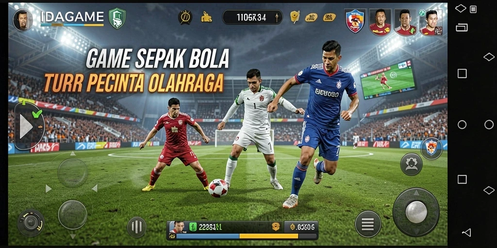 Gameplay IDAGAME yang mendebarkan saat pertandingan sepak bola.