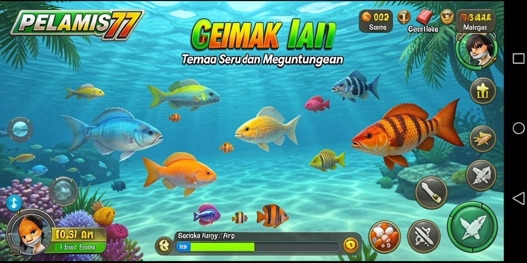Tampak layar permainan PELAMIS77 dengan aksi Tembak Ikan yang seru.