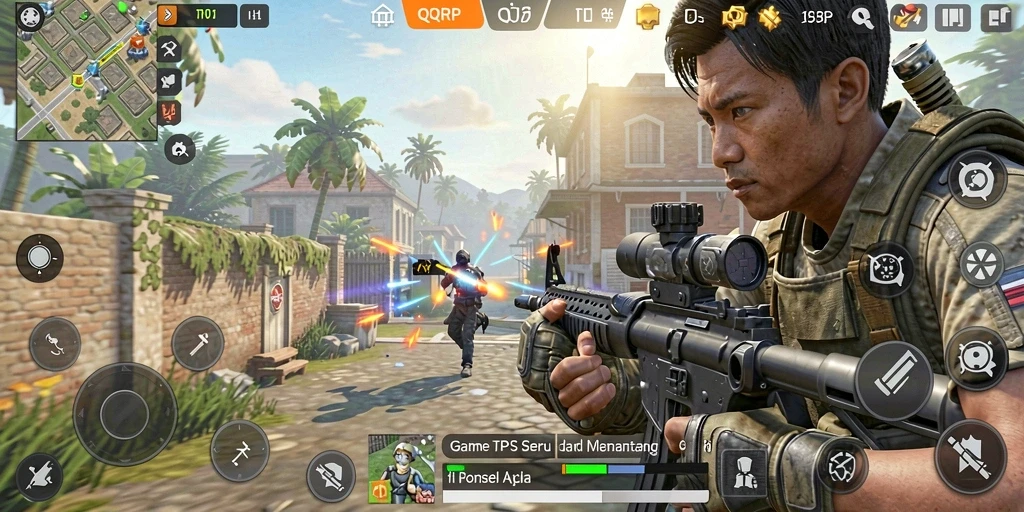 Screenshot menunjukkan aksi seru dalam gameplay TPS QQRP.