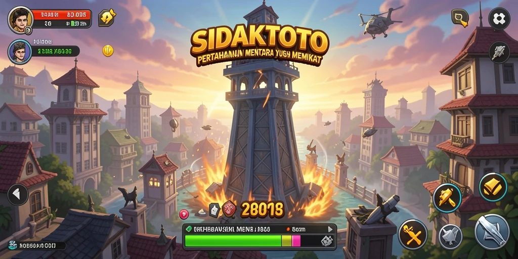 Tampilan aksi intens dalam gameplay SIDAKTOTO Tower Defense.