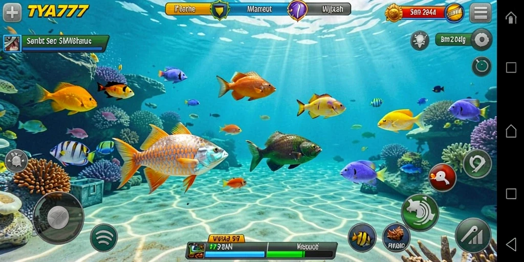 Screenshot gameplay TYA777 yang menunjukkan momen menembak ikan.
